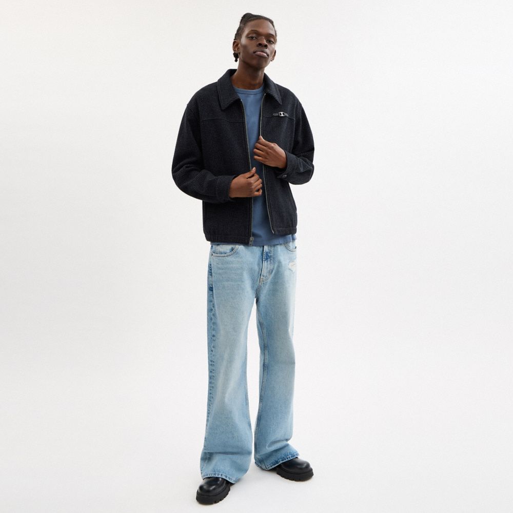 COACH®,Heritage C Plaque Harrington Jacket,Wool Blend,Polyamide,Polyester,Acrylic,Jacket,Logo,Metal,All Season,Casual,Gray,Scale View
