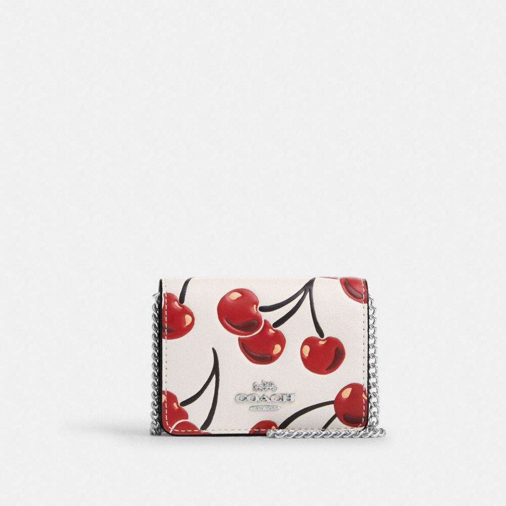 COACH®,Mini Wallet On A Chain With Cherry Print,,Front View