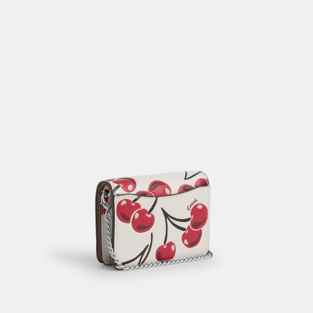 COACH®,Mini Wallet On A Chain With Cherry Print,,Angle View