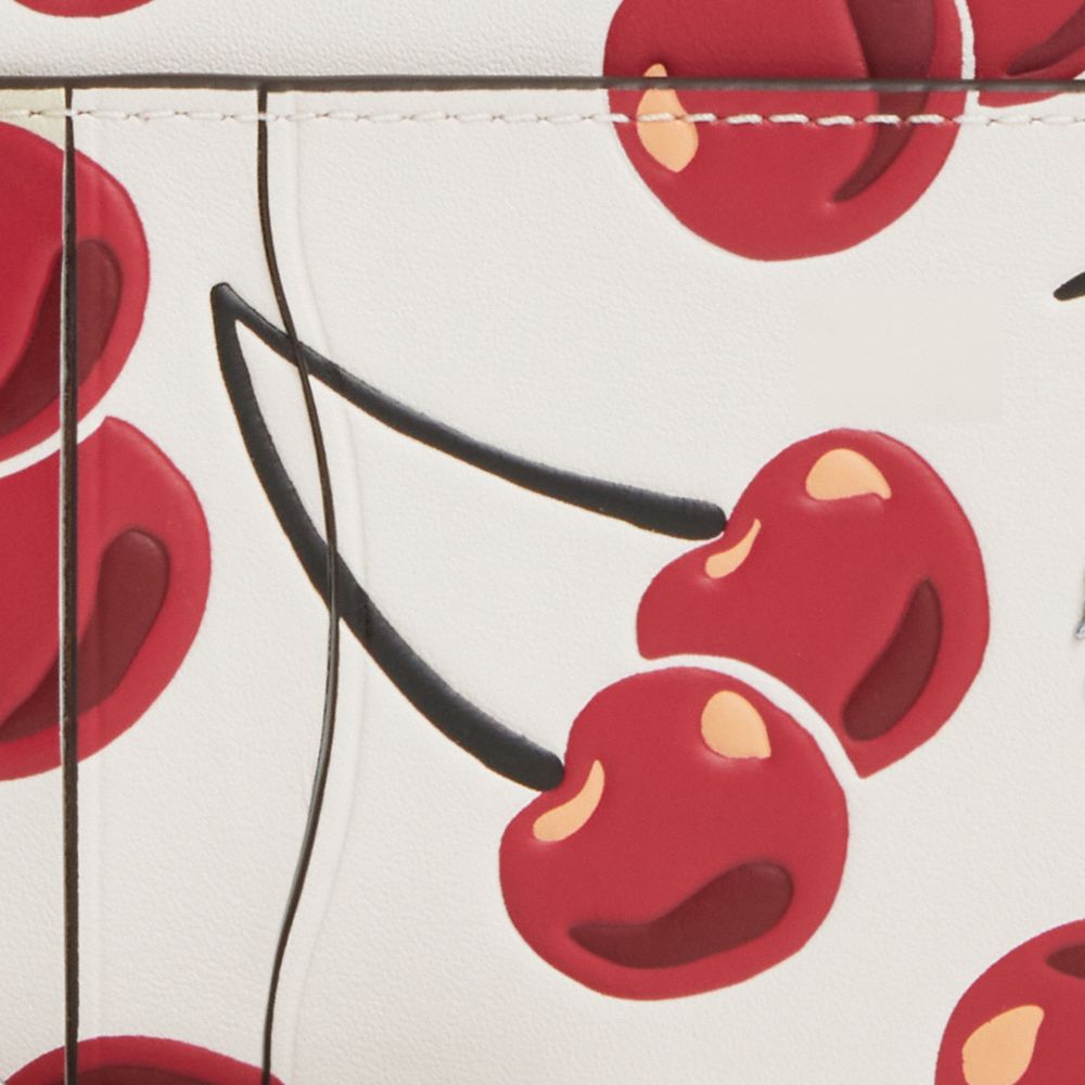COACH®,Zip Card Case With Cherry Print,Leather,Coin,Card Case,Logo,Metal,Key Ring,Casual,White