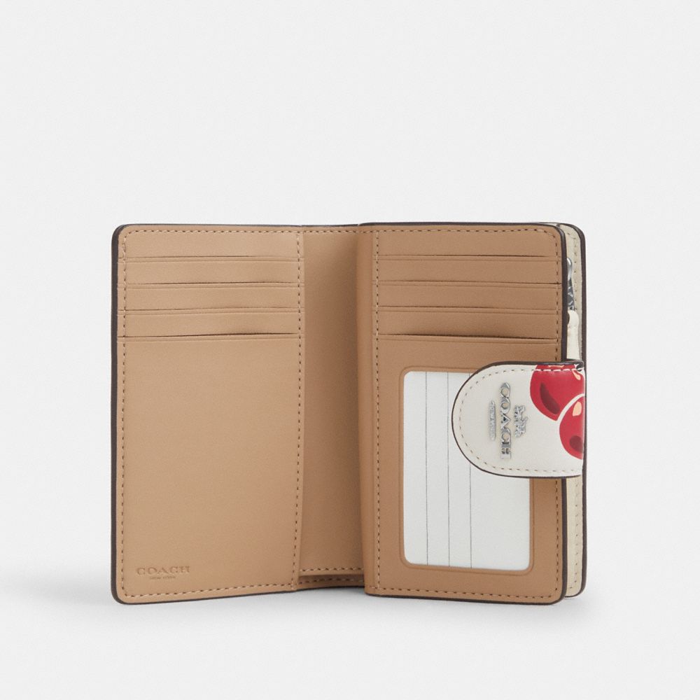 COACH®,Medium Corner Zip Wallet With Cherry Print,White,Inside View,Top View