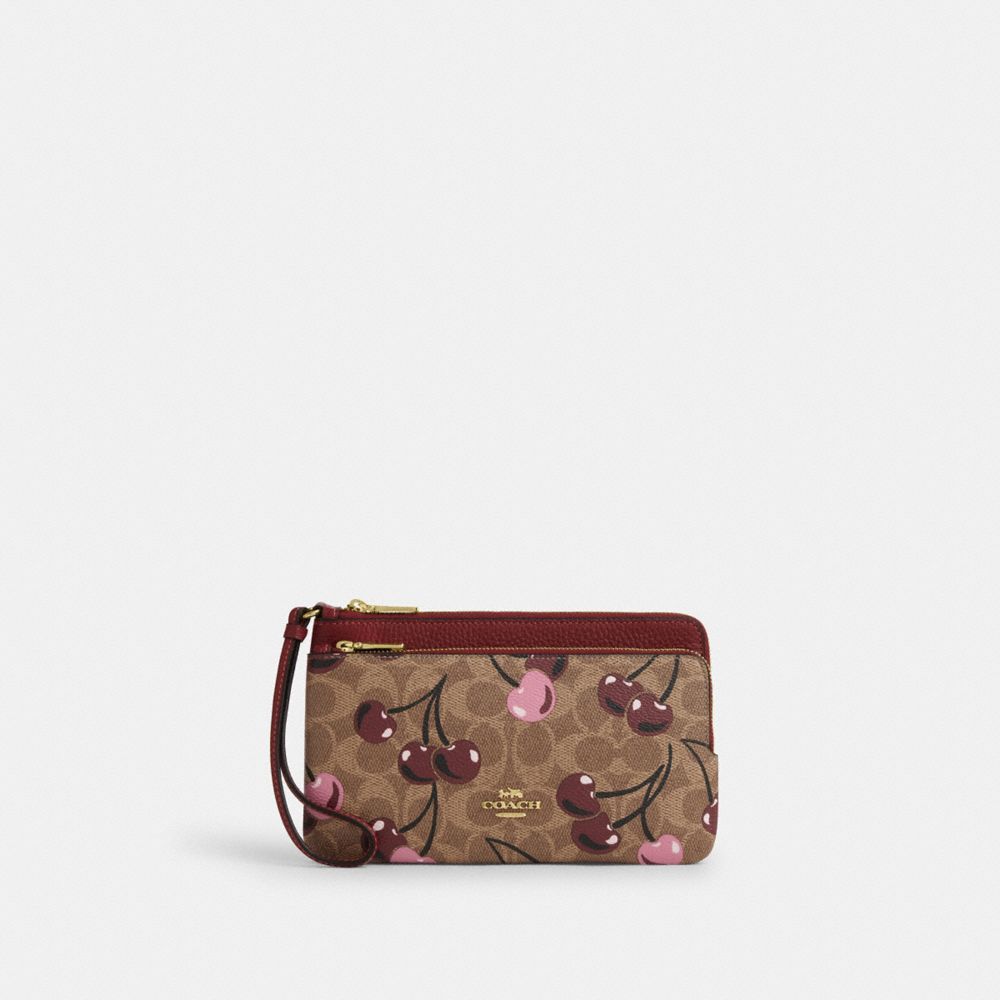 COACH®,Double Zip Wallet In Signature Canvas With Cherry Print,,Front View