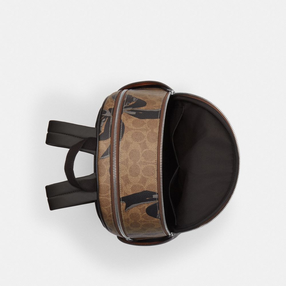 COACH®,Court Backpack In Signature Canvas With Bow Print,Leather,Backpack,Color Block,Piping,Adjustable,Casual,Multi Color,Inside View,Top View
