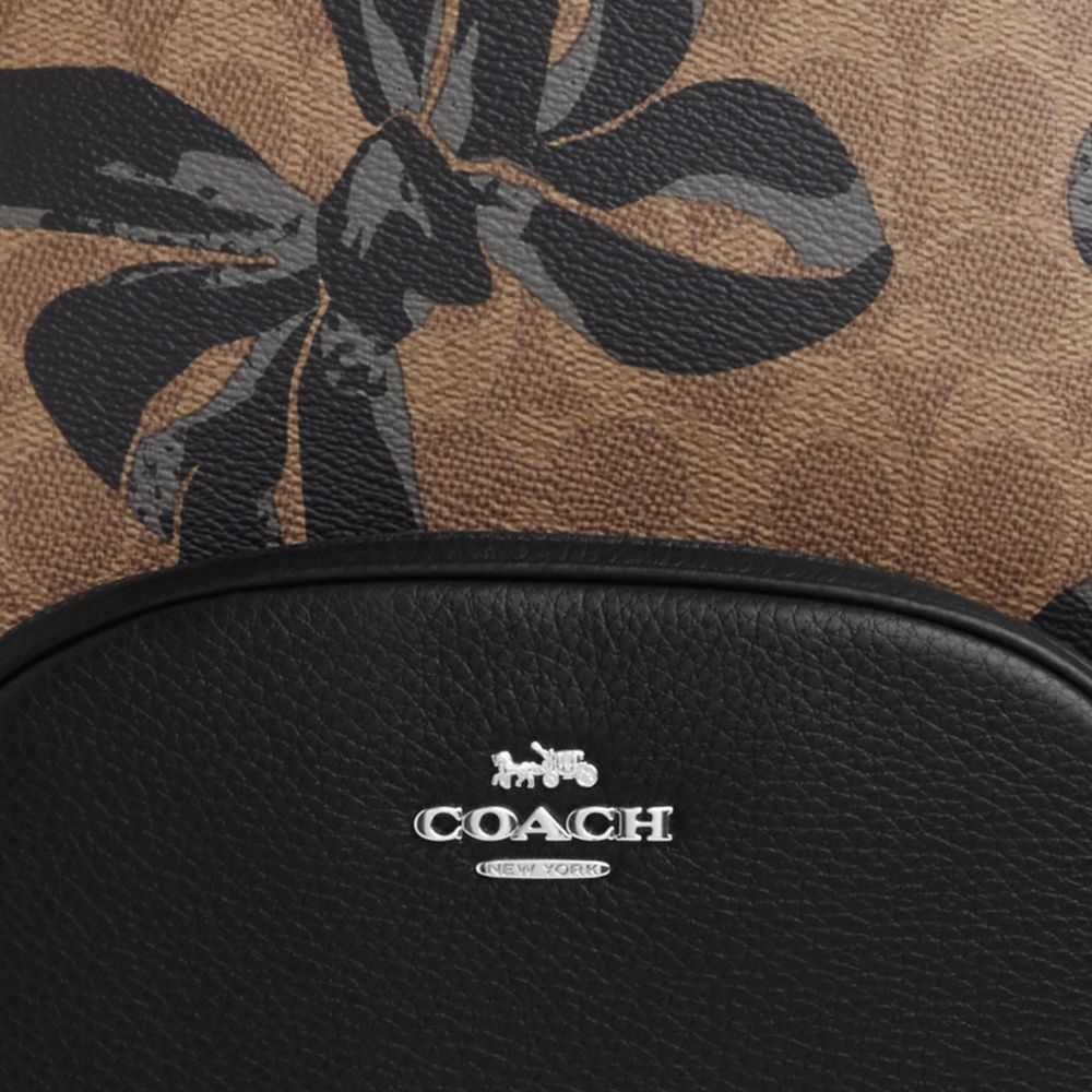 COACH®,Court Backpack In Signature Canvas With Bow Print,Leather,Backpack,Color Block,Piping,Adjustable,Casual,Multi Color