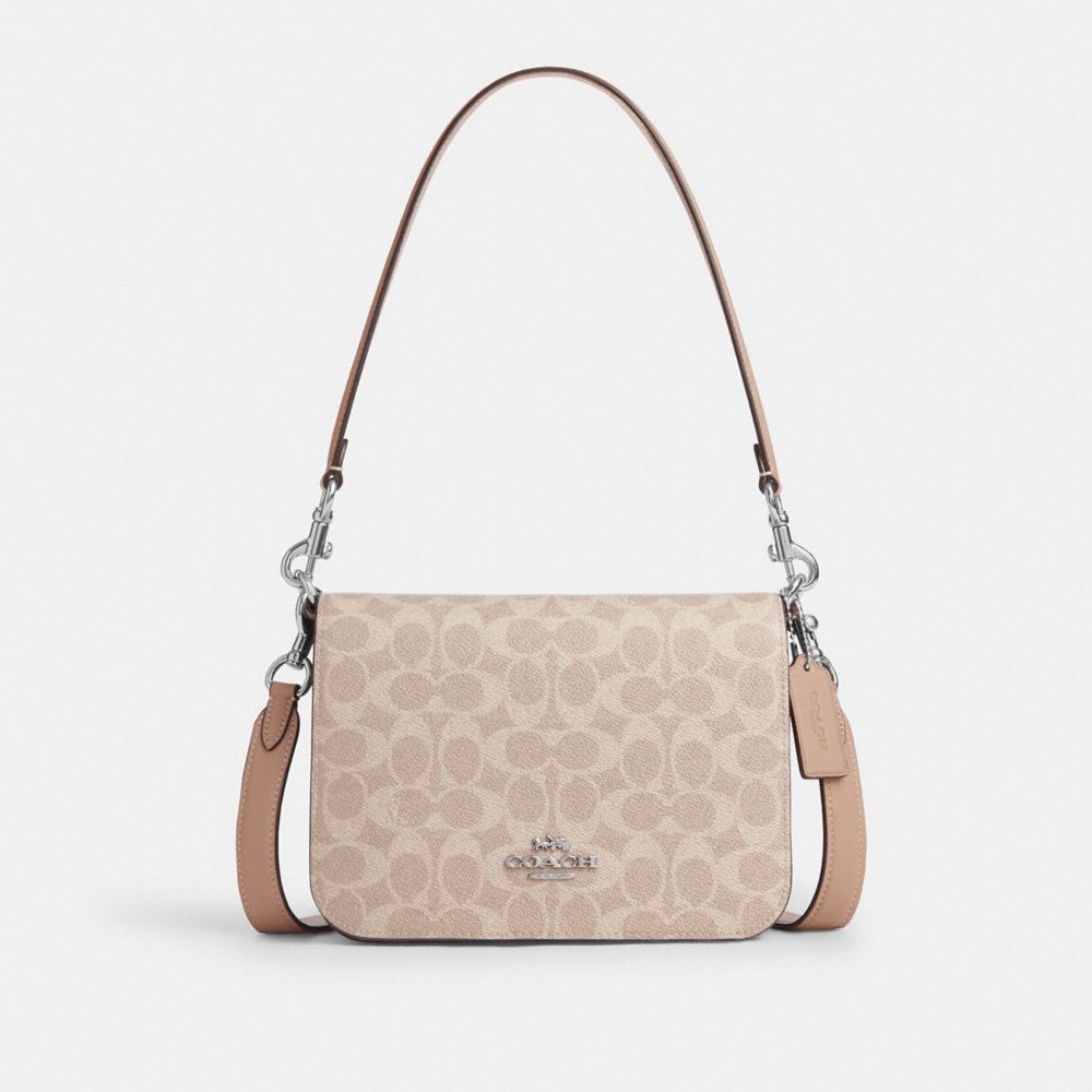 COACH®,Quinn Bag In Signature Canvas,Leather,Canvas,Shoulder Bag,Color Block,Casual,Beige,Front View