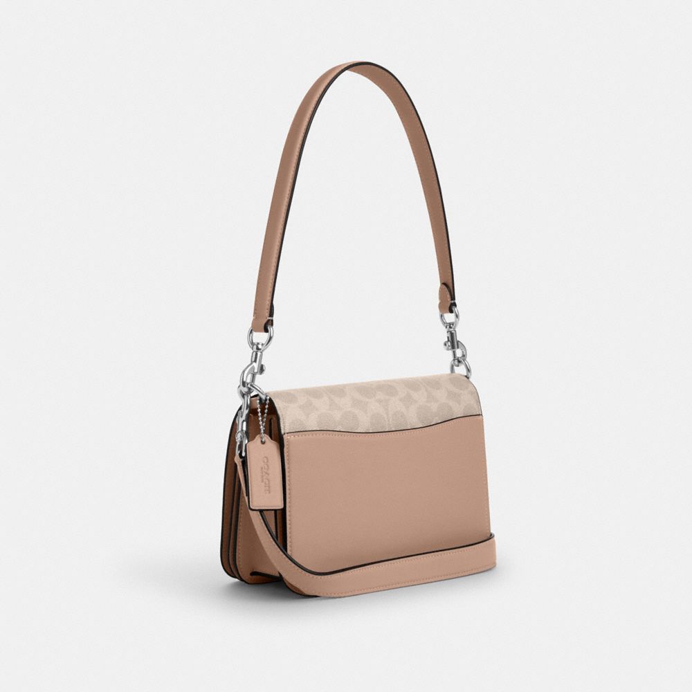 COACH®,Quinn Bag In Signature Canvas,Leather,Canvas,Shoulder Bag,Color Block,Casual,Beige,Angle View