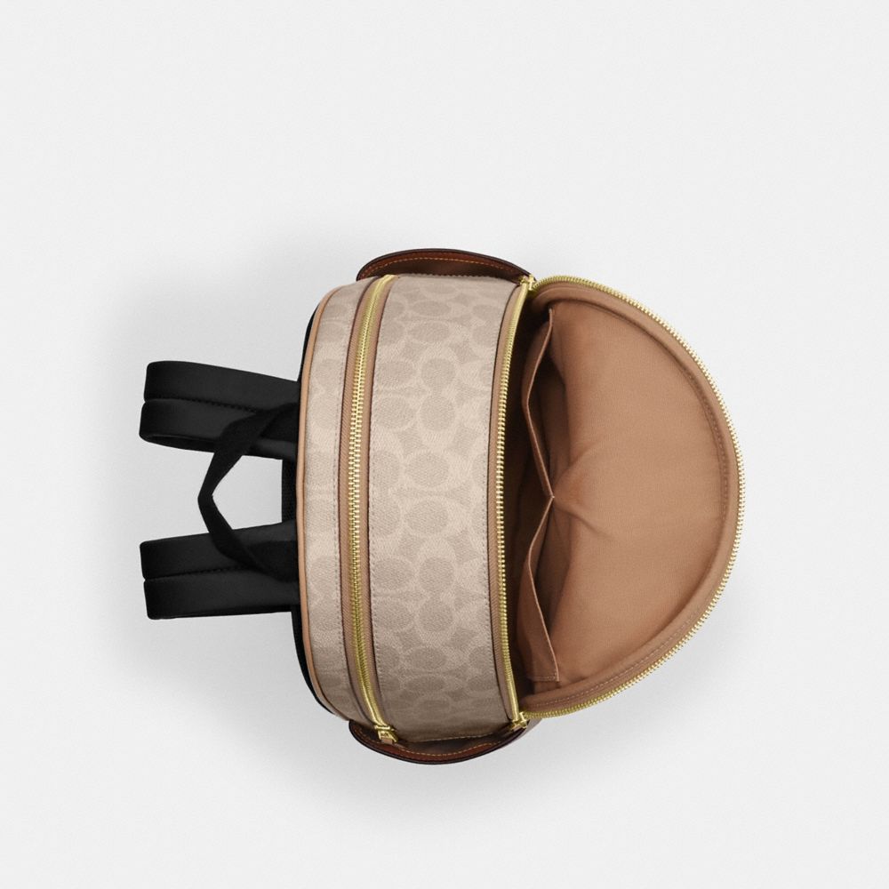 COACH®,Court Backpack In Blocked Signature Canvas,Leather,Canvas,Backpack,Color Block,Adjustable,Casual,Day Party,Beige,Inside View,Top View