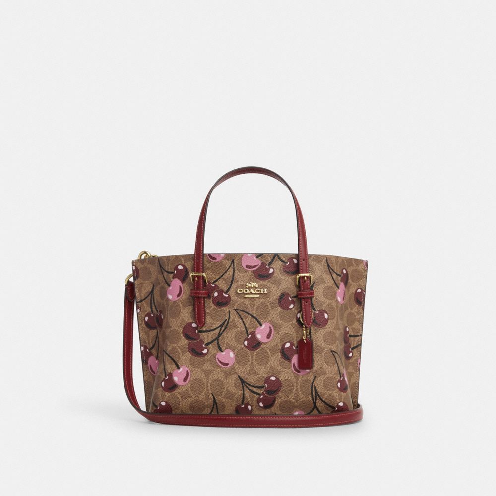 COACH®,Mollie Tote Bag 25 In Signature Canvas With Cherry Print,Brown,Front View