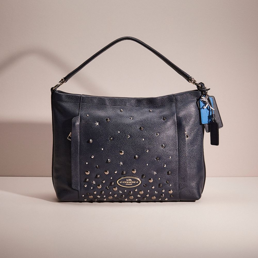 COACH®,UPCRAFTED SCOUT HOBO,Polished Pebble Leather,Light Gold/Navy,Front View