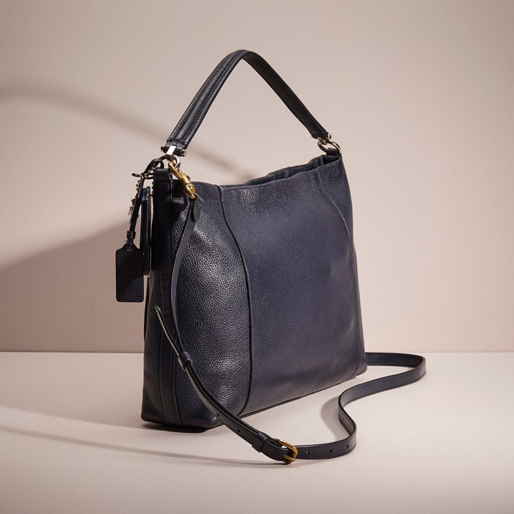 COACH®,Upcrafted Scout Hobo,Leather,Shoulder Bag,3D Embellishment,Logo,Metal,Studded,Gold Metal,Casual,Black,Angle View