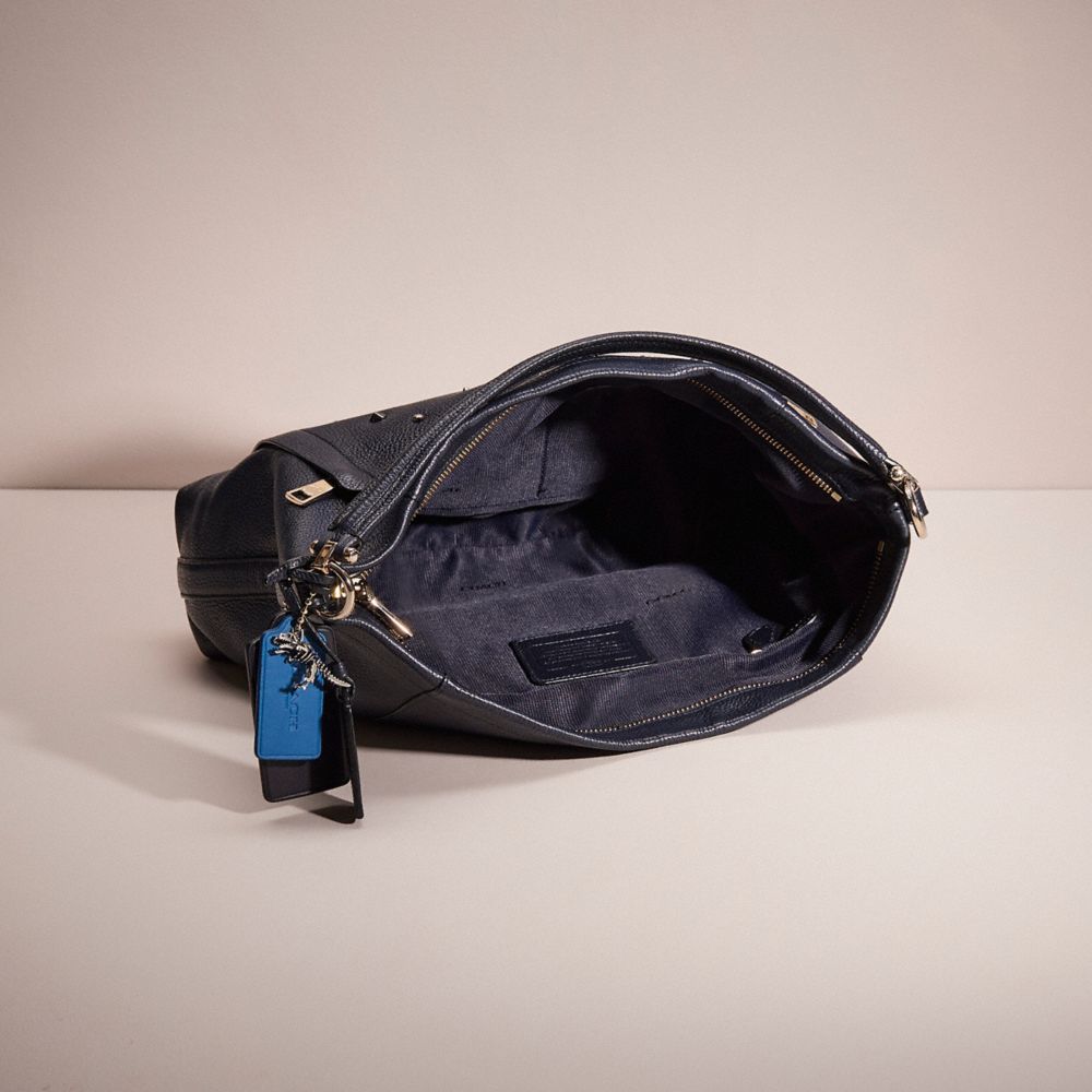 COACH®,Upcrafted Scout Hobo,Leather,Shoulder Bag,3D Embellishment,Logo,Metal,Studded,Gold Metal,Casual,Black,Inside View,Top View