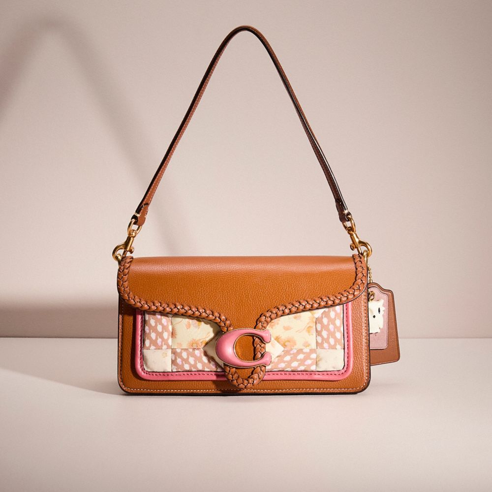 COACH®,Upcrafted Tabby Shoulder Bag 26 With Braid,Leather,Shoulder Bag,Braided,Pattern,Logo,Color Block,Compact,Day Party,Brown,Front View