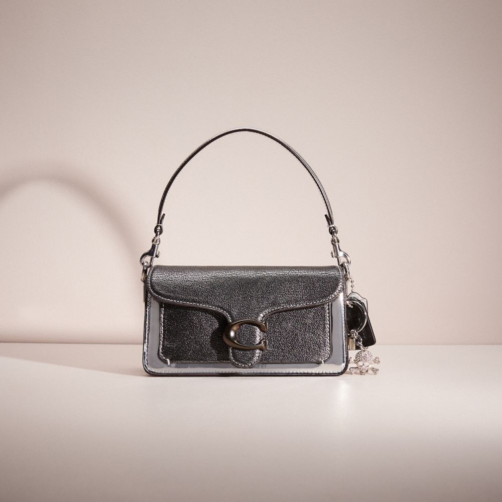 COACH®,Upcrafted Tabby Shoulder Bag 20 In Metallic,Leather,Shoulder Bag,Metal,Logo,Cocktail,Black,Front View