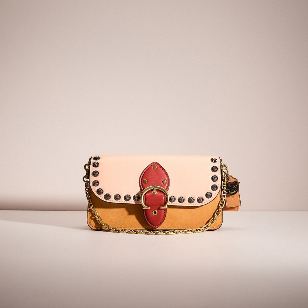 COACH®,UPCRAFTED BEAT CROSSBODY CLUTCH IN COLORBLOCK,Brass/Blush Natural Multi,Front View