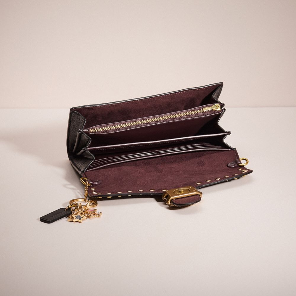 COACH®,Upcrafted Tabby Chain Clutch,Leather,Clutch,Logo,Studded,Rhinestones,Gold Metal,Casual,Black,Inside View,Top View