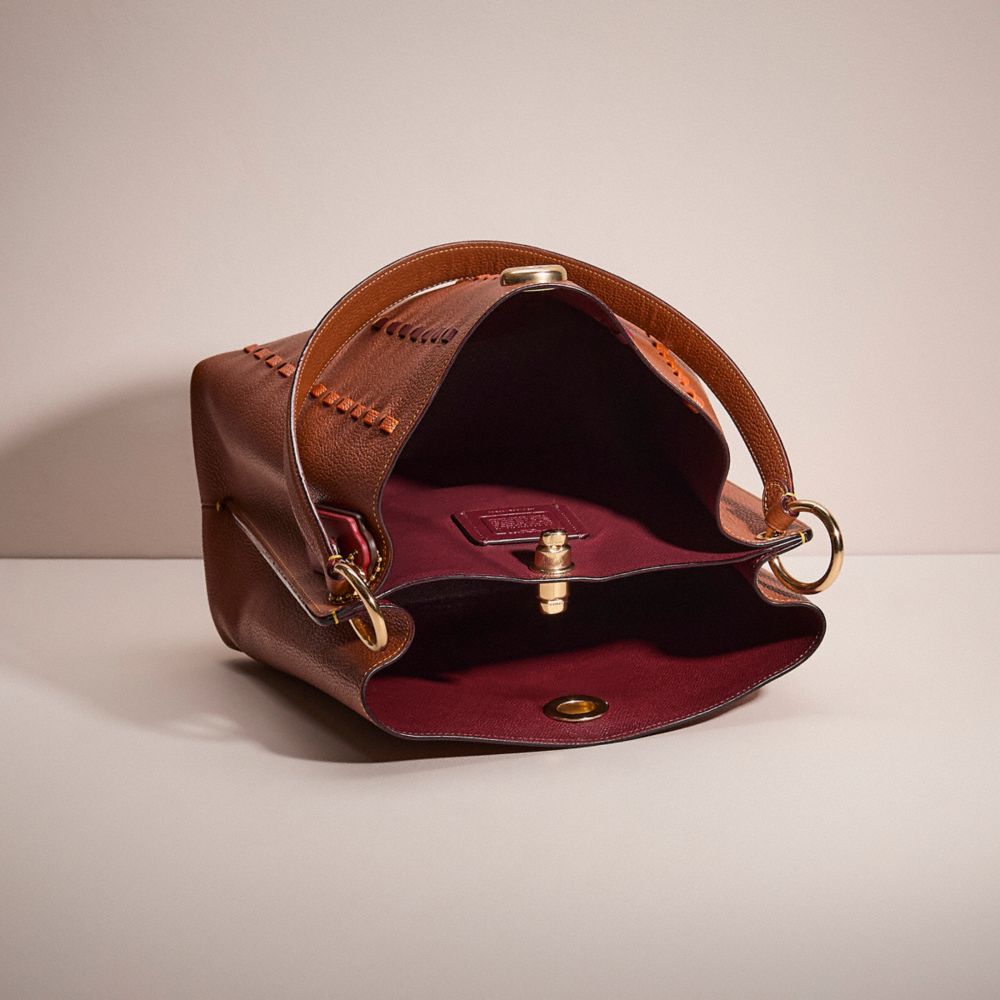 COACH®,Upcrafted Charlie Bucket Bag,Leather,Bucket,Whipstitch,Casual,Brown,Inside View,Top View