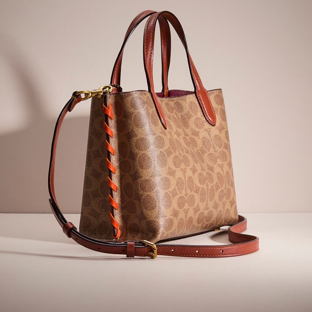COACH®,Upcrafted Willow Tote 24 In Signature Canvas,Canvas,Leather,Tote,Whipstitch,Pen Holder,Work,Brown,Angle View