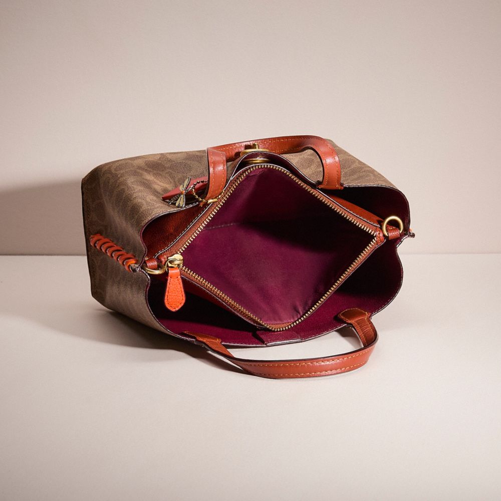 COACH®,Upcrafted Willow Tote 24 In Signature Canvas,Canvas,Leather,Tote,Whipstitch,Pen Holder,Work,Brown,Inside View,Top View
