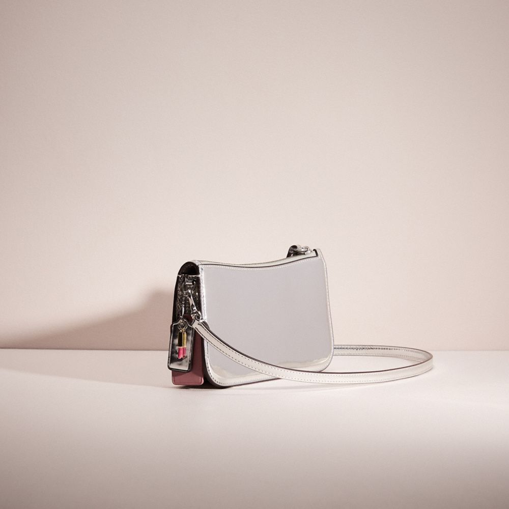 COACH®,Upcrafted Penn Shoulder Bag In Silver Metallic,Leather,Shoulder Bag,Stripe,Silver Metal,Casual,Gray,Angle View