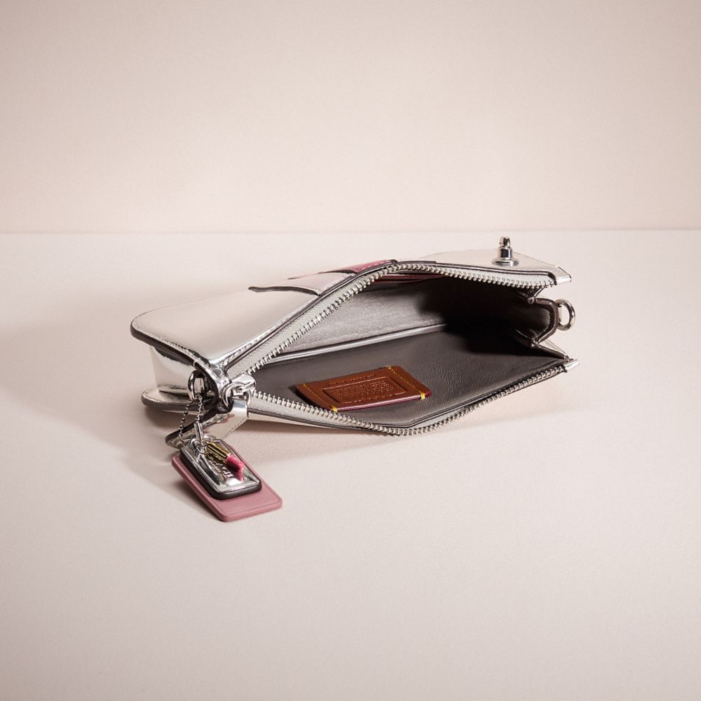 COACH®,Upcrafted Penn Shoulder Bag In Silver Metallic,Leather,Shoulder Bag,Stripe,Silver Metal,Casual,Gray,Inside View,Top View