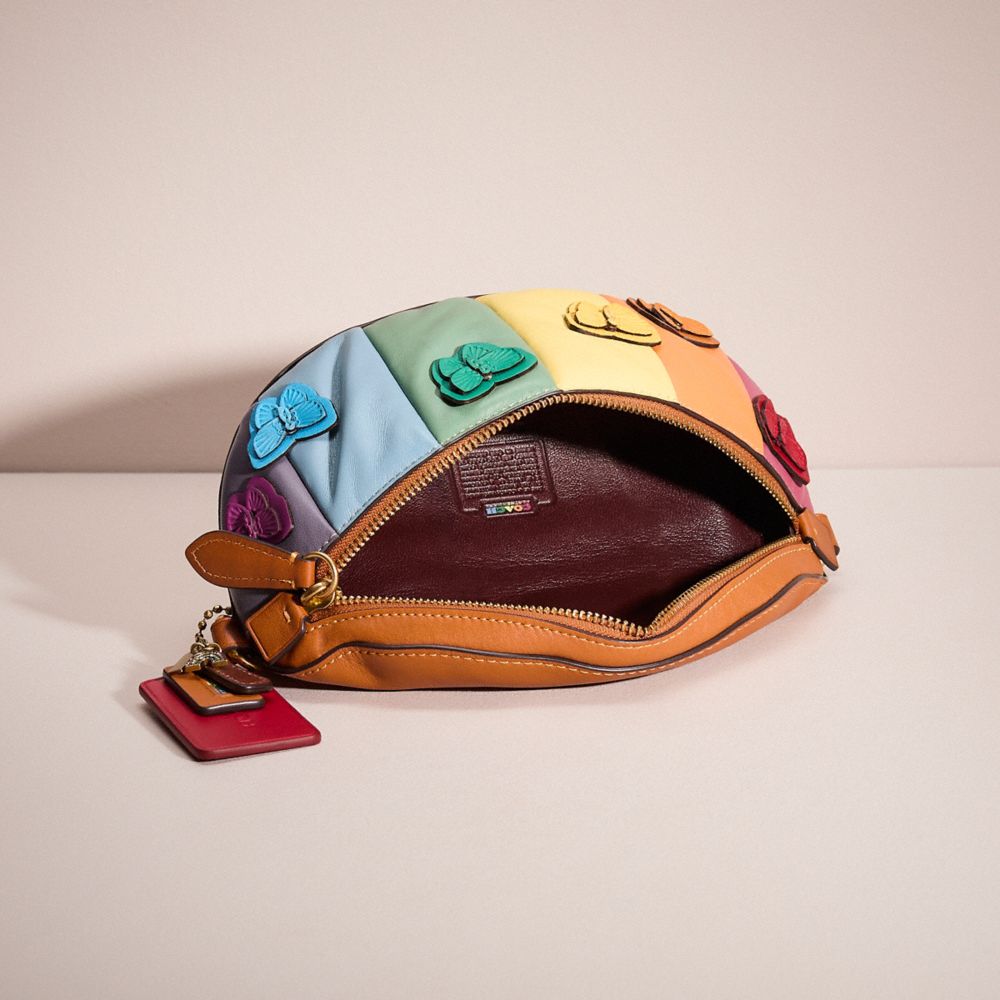 COACH®,Upcrafted Bethany Belt Bag With Rainbow Quilting,Leather,Belt Bag,Applique,Color Block,Brass,Casual,Multi Color,Inside View,Top View