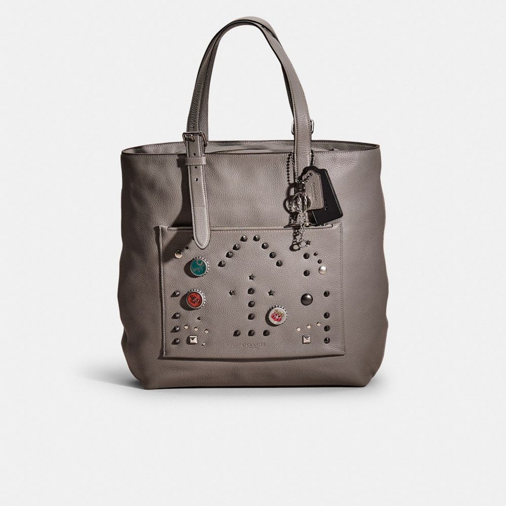 COACH®,UPCRAFTED METROPOLITAN SOFT TOTE,Polished Pebble Leather,Gunmetal/Heather Grey,Front View