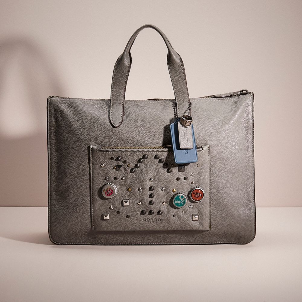 COACH®,UPCRAFTED METROPOLITAN SOFT BRIEF,Polished Pebble Leather,Gunmetal/Heather Grey,Front View