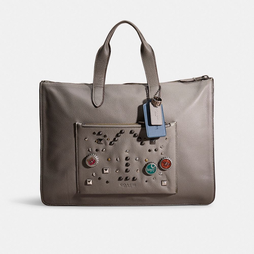 COACH®,UPCRAFTED METROPOLITAN SOFT BRIEF,Polished Pebble Leather,Gunmetal/Heather Grey,Front View