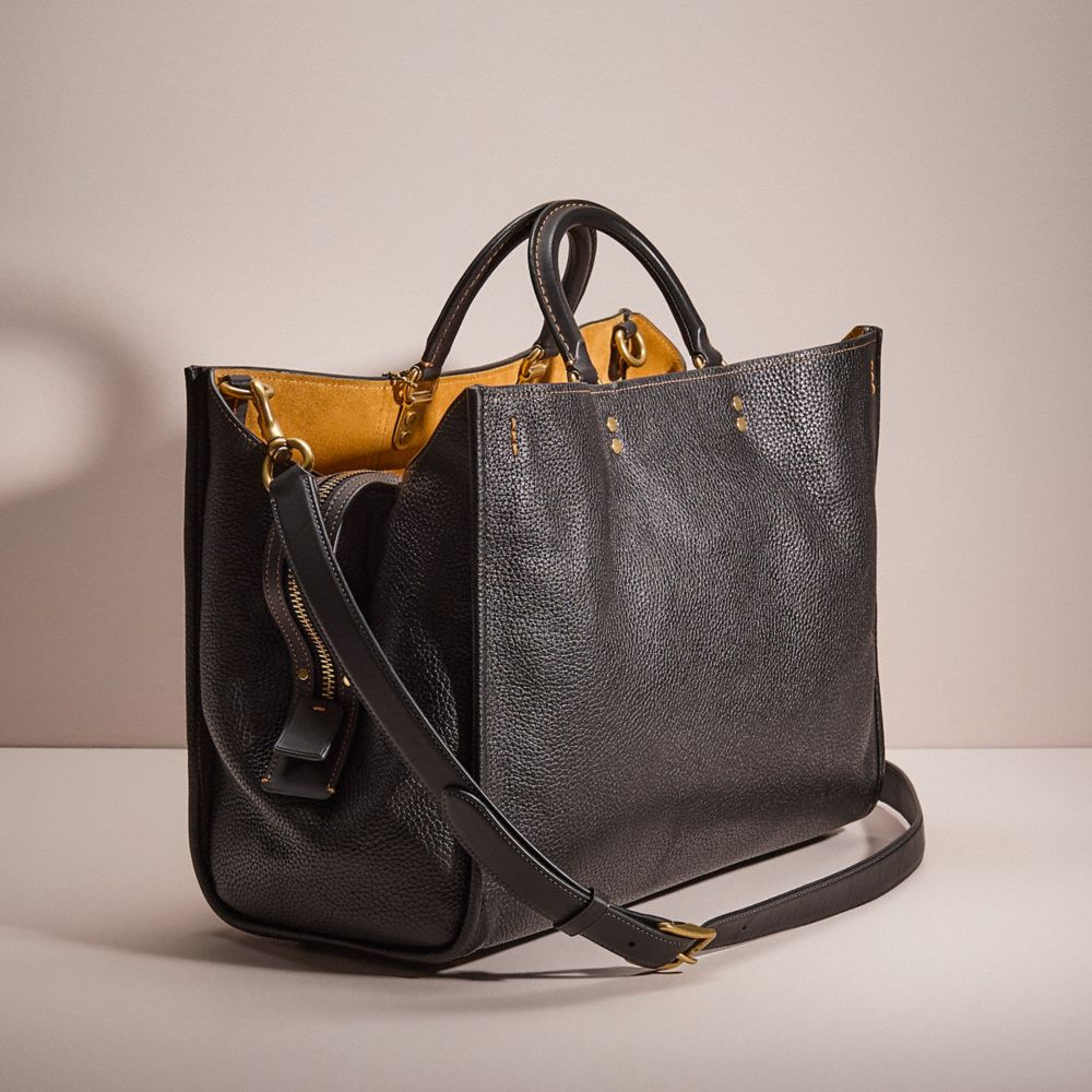 COACH®,Upcrafted Rogue 39 In Regenerative Leather,Leather,Satchel,Pattern,Color Block,Patchwork,Casual,Black,Angle View