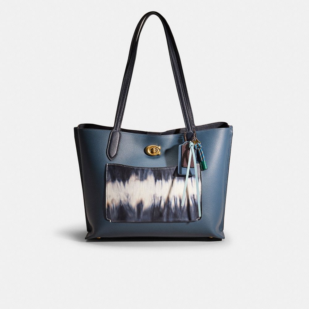 COACH®,UPCRAFTED WILLOW TOTE IN COLORBLOCK,Polished Pebble Leather,Hello Summer,Brass/Denim,Front View