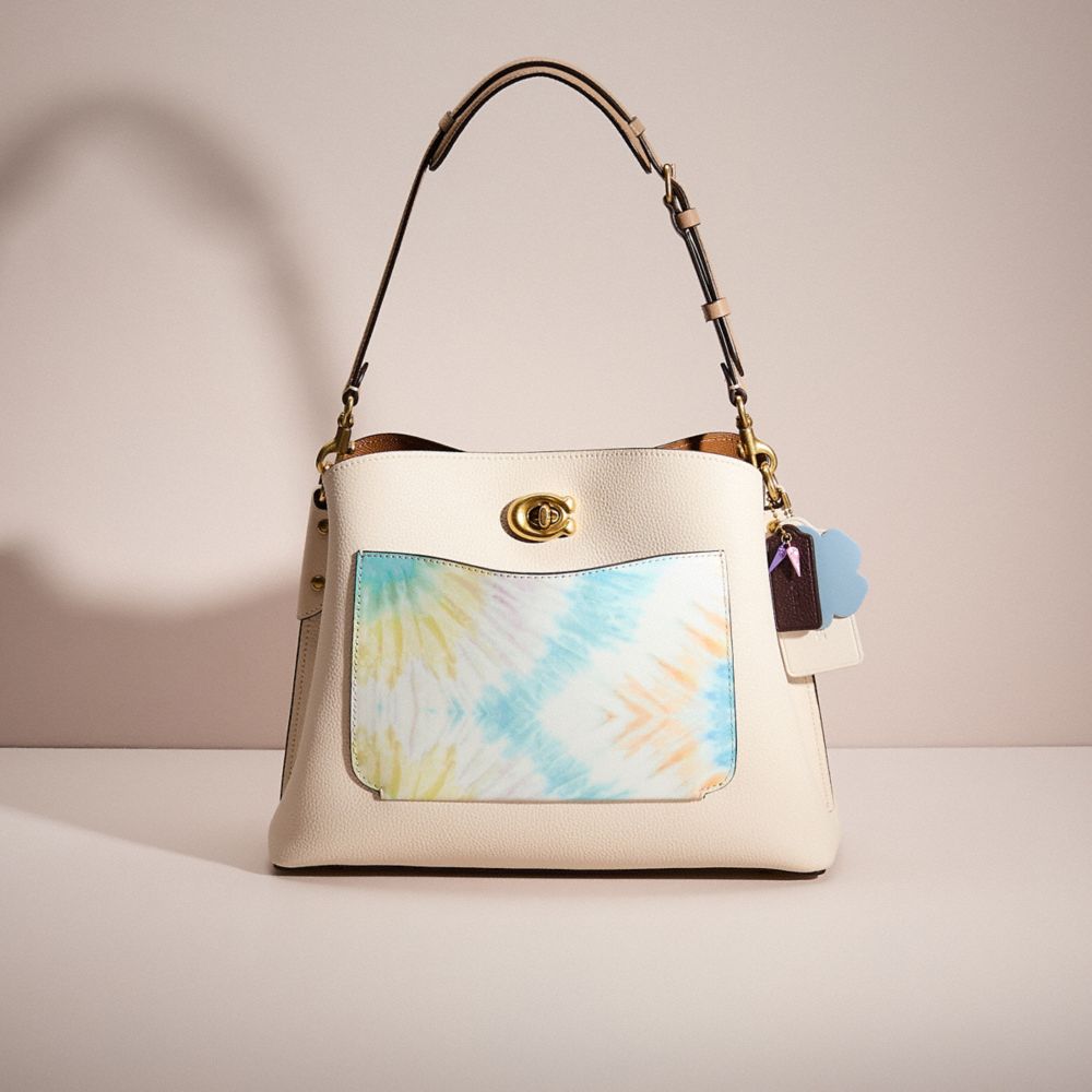 COACH®,UPCRAFTED WILLOW SHOULDER BAG IN COLORBLOCK,Polished Pebble Leather,Hello Summer,Brass/Chalk Multi,Front View