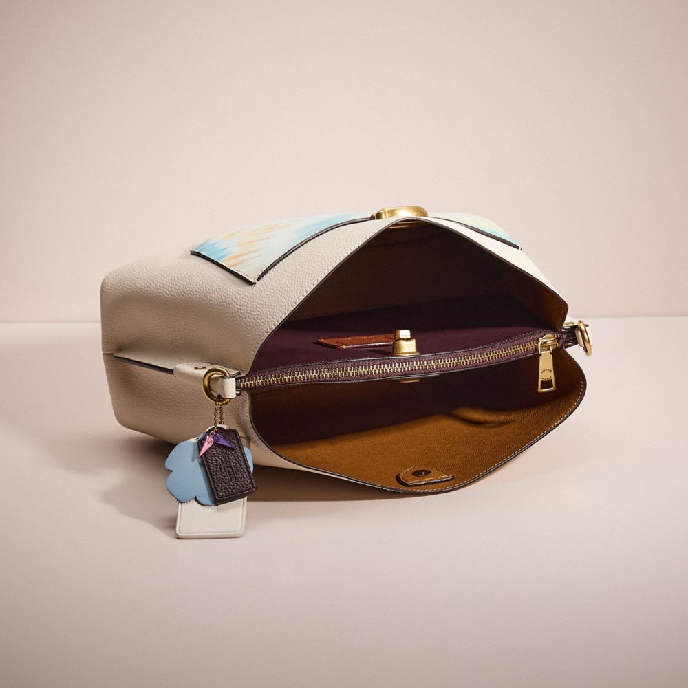 COACH®,Upcrafted Willow Shoulder Bag In Colorblock,Leather,Bucket,Logo,Pattern,Casual,White,Inside View,Top View