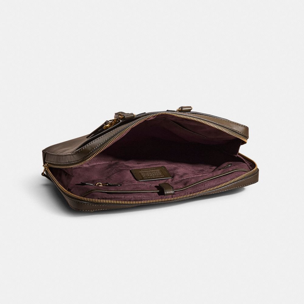 COACH®,Upcrafted Metropolitan Slim Brief,Leather,Briefcase,Stripe,Mixed Media,Work,Green,Inside View,Top View