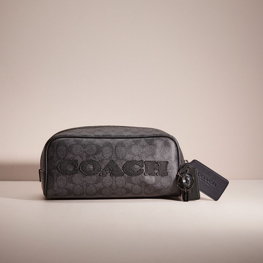 COACH®,UPCRAFTED TRAVEL KIT IN SIGNATURE CANVAS,Signature Coated Canvas,Charcoal,Front View