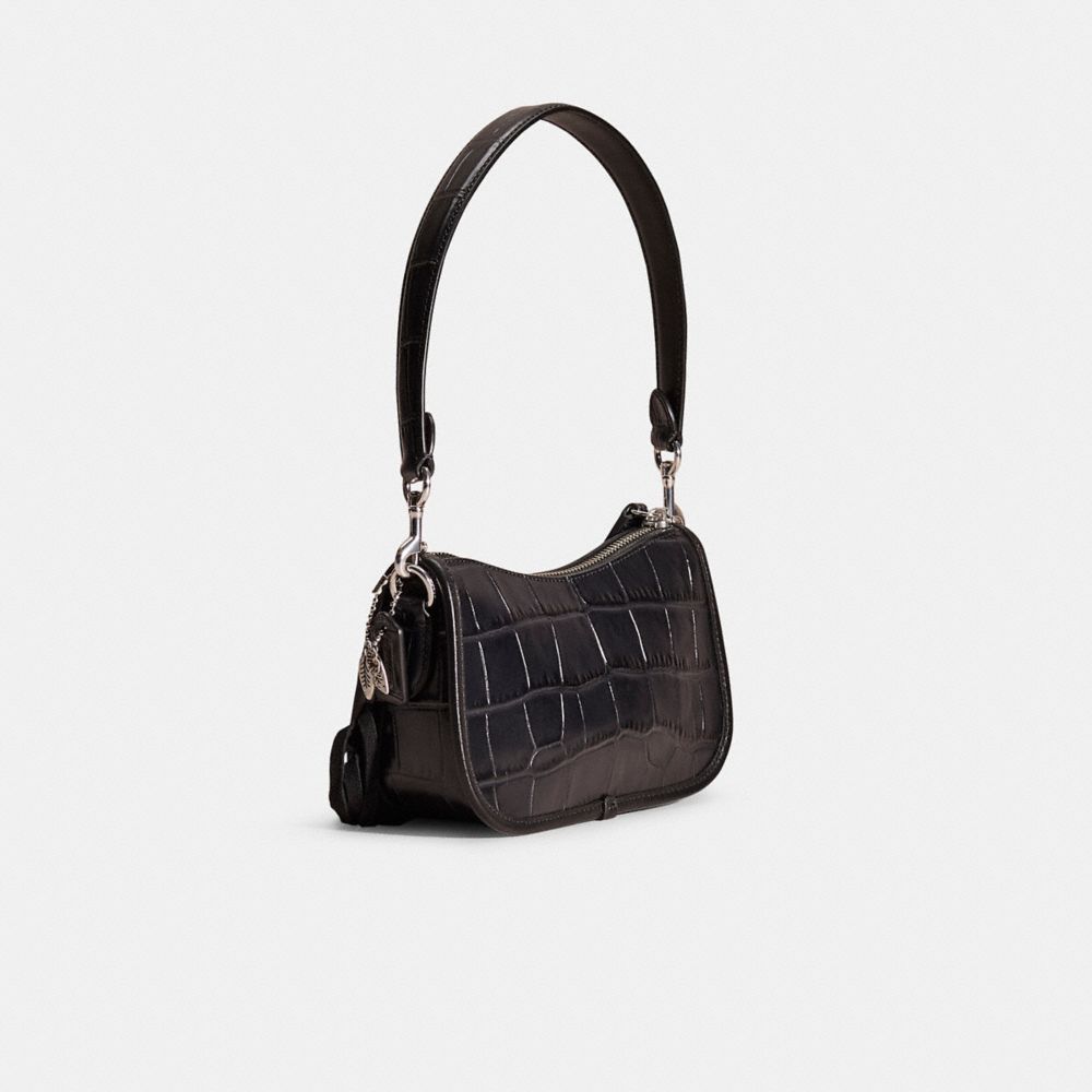 COACH®,Upcrafted Swinger 20,Leather,Shoulder Bag,Fringe,Day Party,Black,Angle View