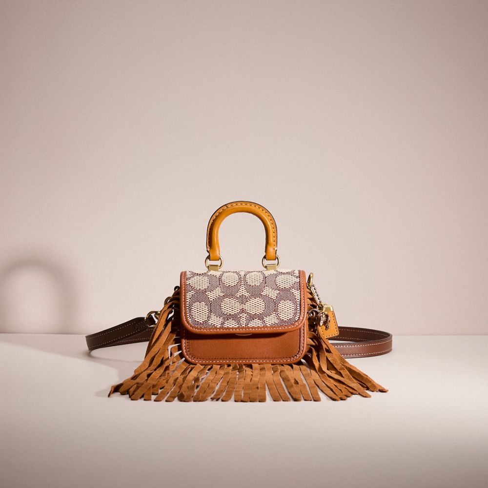 COACH®,UPCRAFTED ROGUE TOP HANDLE 12 IN SIGNATURE TEXTILE JACQUARD,Brass/Cocoa Burnished Amb,Front View