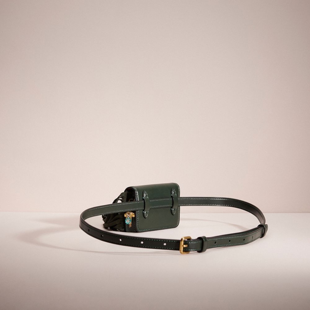 COACH®,Upcrafted Bandit Card Case Belt Bag,Leather,Card Case,PVC,Fringe,Logo,Casual,Emerald,Angle View