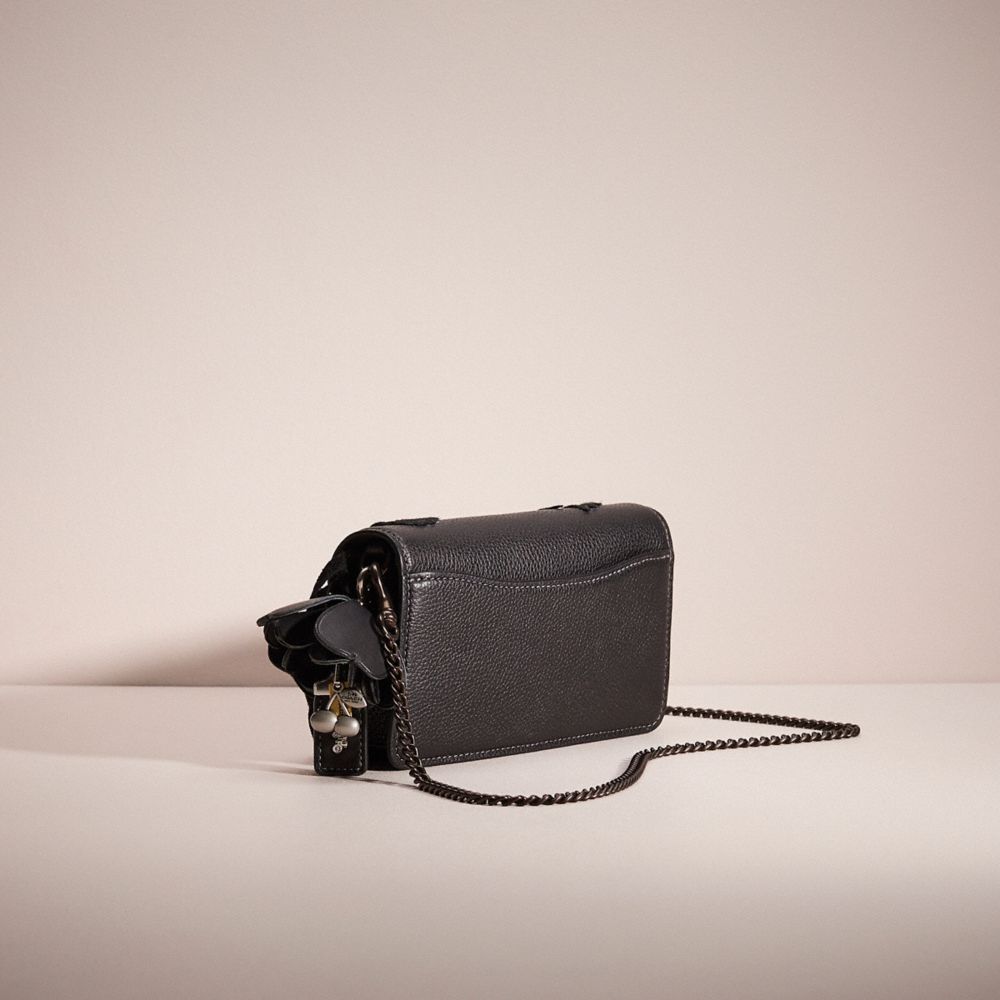 COACH®,Upcrafted Tabby Crossbody Wristlet,Leather,Crossbody,Applique,Logo,Metal,Fringe,Casual,Black,Angle View