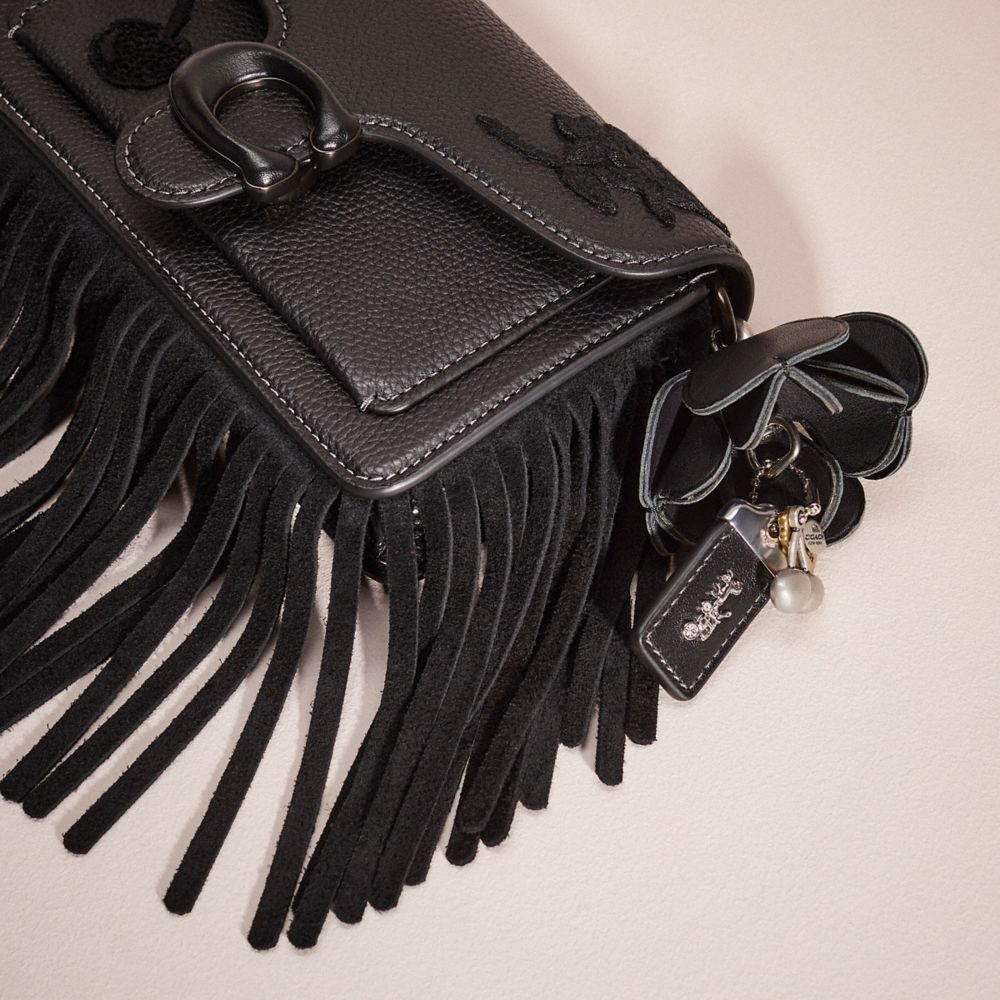 COACH®,Upcrafted Tabby Crossbody Wristlet,Leather,Crossbody,Applique,Logo,Metal,Fringe,Casual,Black,Closer View