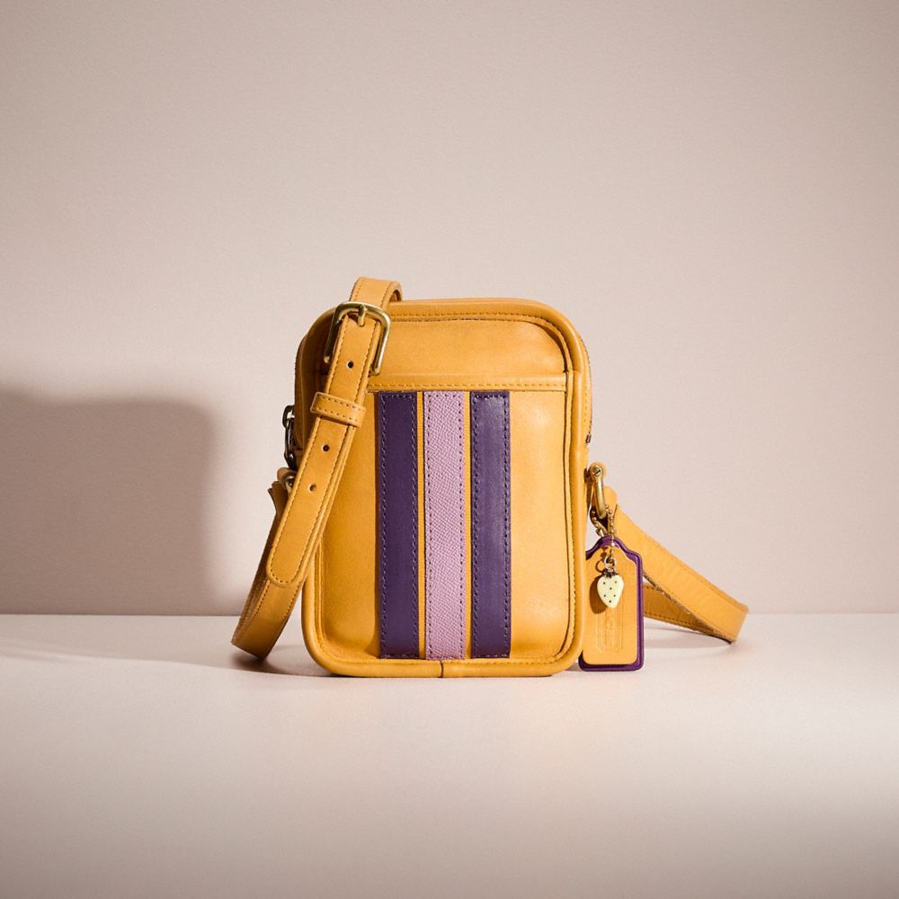 COACH®,Upcrafted Small Kit Camera Crossbody Bag,Leather,Crossbody,Stripe,Casual,Brown,Front View