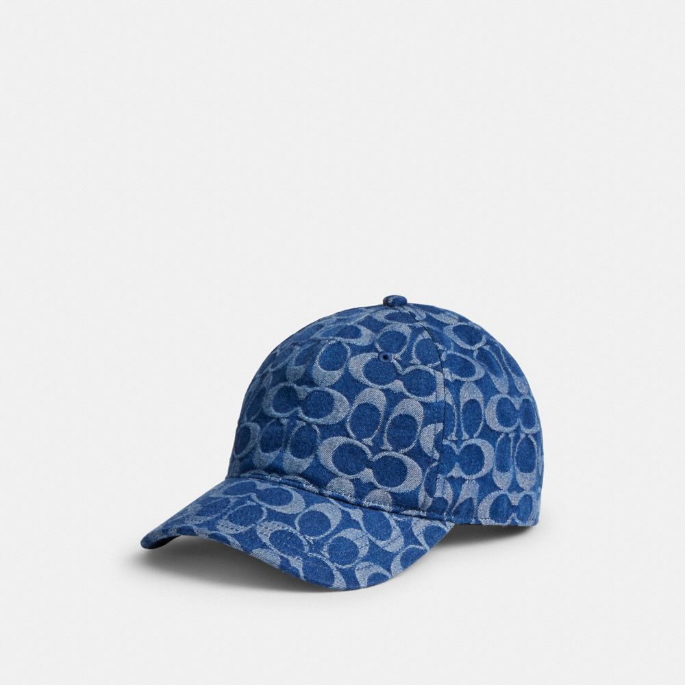 COACH®,Signature Denim Baseball Hat,Cotton,Baseball Cap,Casual,Blue,Front View