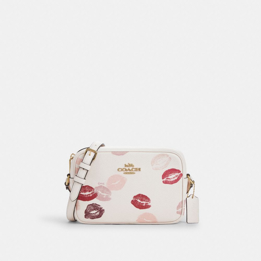 COACH®,Jamie Camera Bag With Lips Print,Cream,Front View