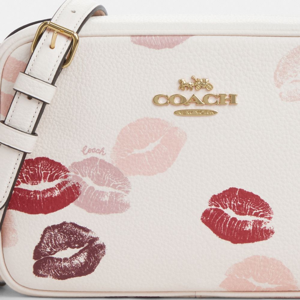 COACH®,Jamie Camera Bag With Lips Print,Leather,Camera Bag,Metal,Logo,Adjustable,Casual,Cream