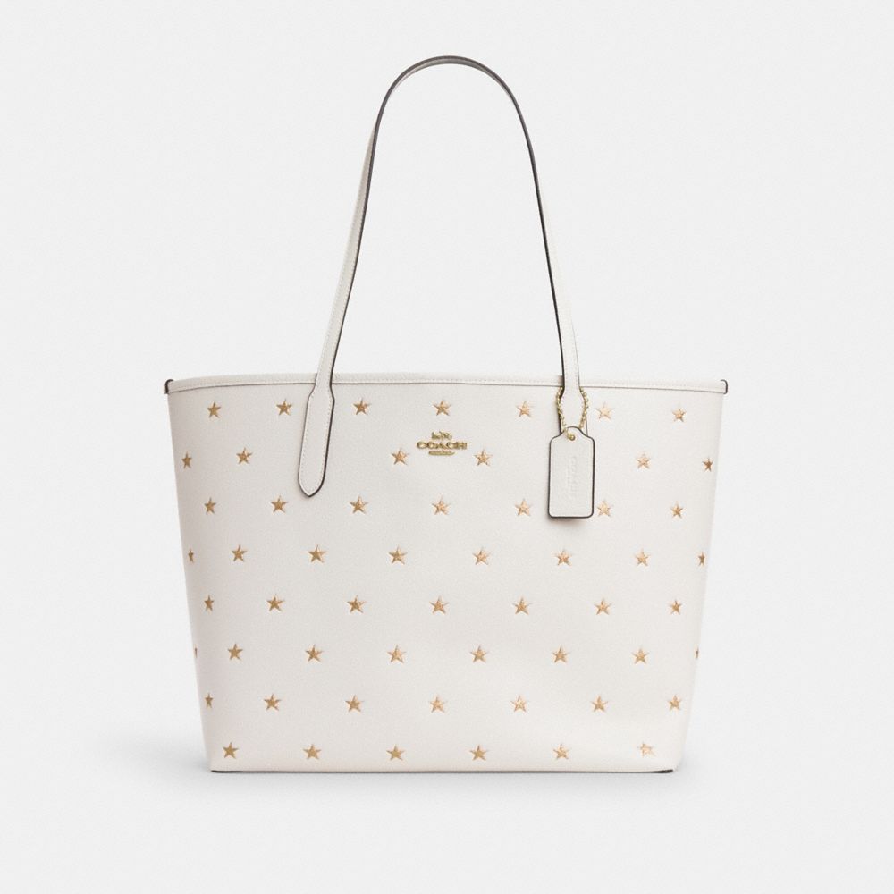 Gold Chalk Multi City Tote Bag With Star Print