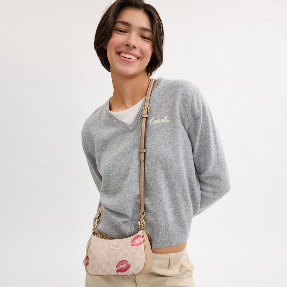 COACH®,Teri Mini Crossbody Bag In Signature Canvas With Lips Print,Beige,Detail View