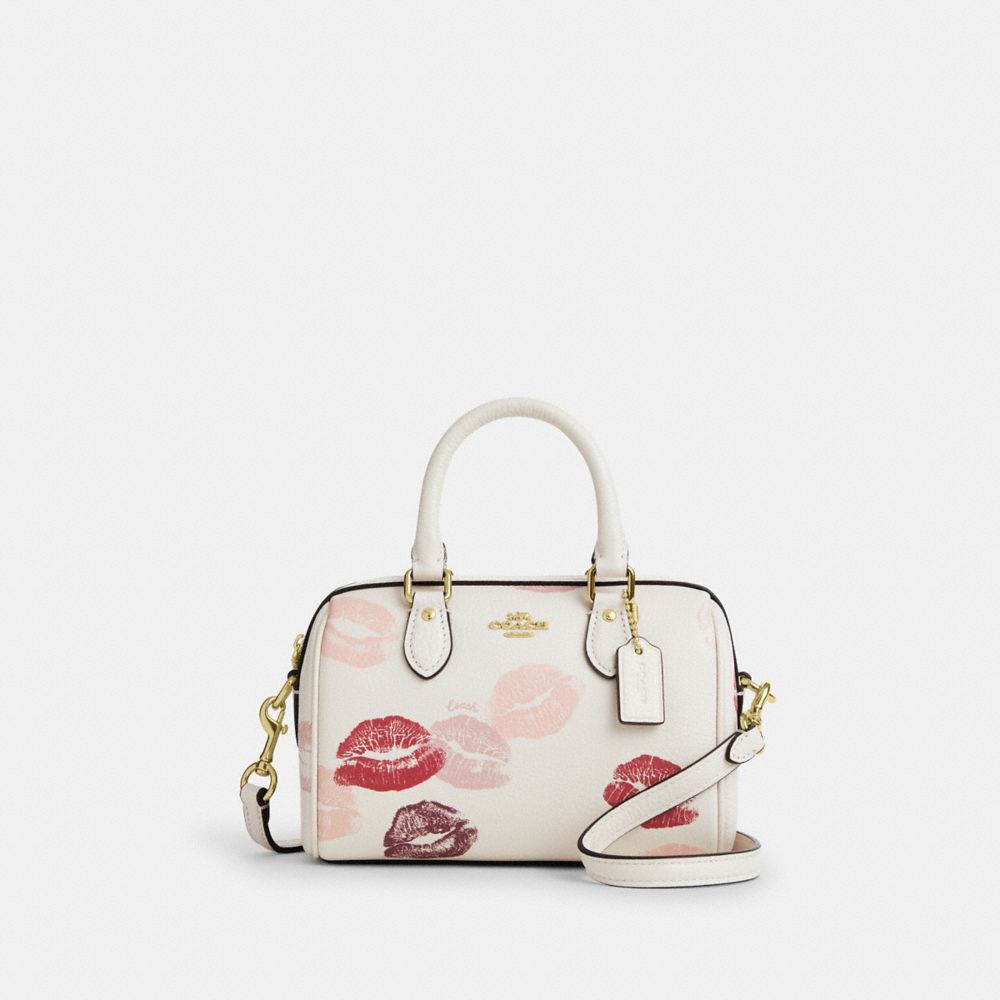 COACH®,Mini Rowan Crossbody Bag With Lips Print,Cream,Front View