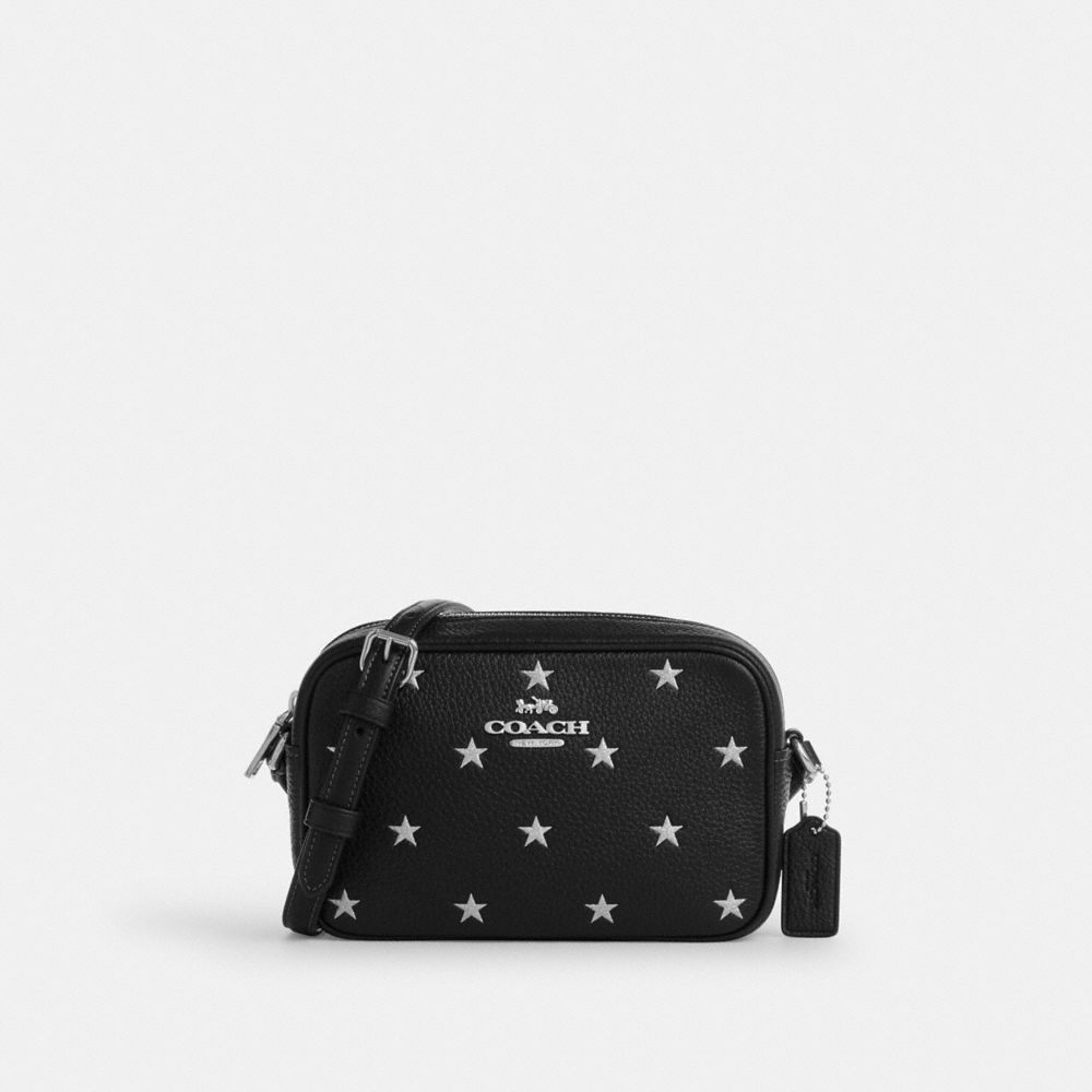 COACH®,MINI SAC POUR APPAREIL PHOTO JAMIE AVEC IMPRIMÉ ÉTOILE,Argent/Noir Multi,Front View