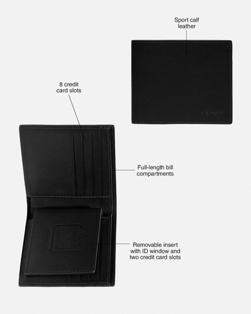 COACH®,3 In 1 Wallet,Calfskin Leather,Bi Fold,Logo,Casual,,Collection