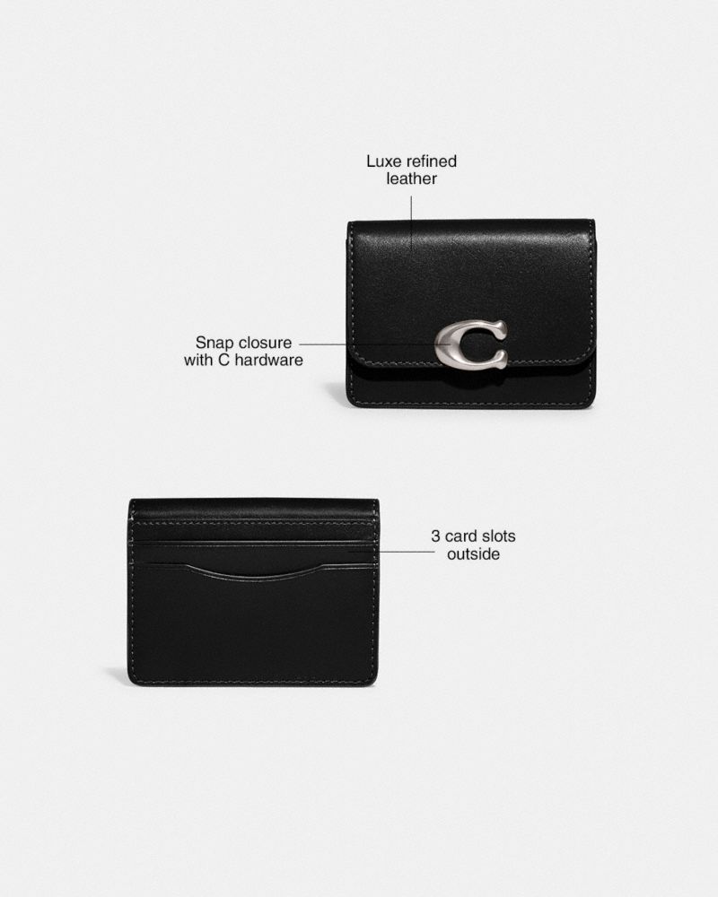 COACH®,BANDIT CARD CASE,Refined Calf Leather,Mini,Silver/Black,Collection