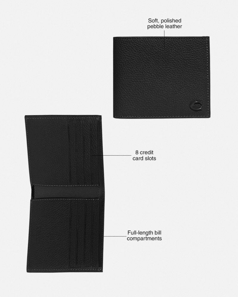 COACH®,3 In 1 Wallet With Signature Canvas Interior,Leather,Canvas,Bi Fold,Logo,Casual,Black,Collection